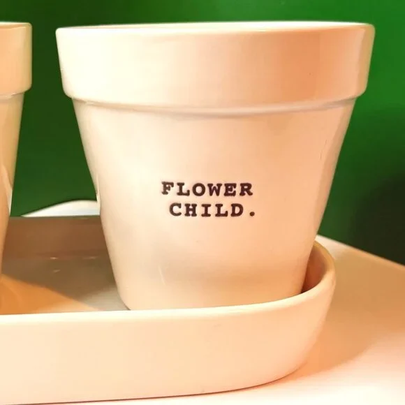 Rae Dunn Live Wild Flower Child Planter Set 3 Herb Pots Tray Magenta Artisan - Picture 5 of 9